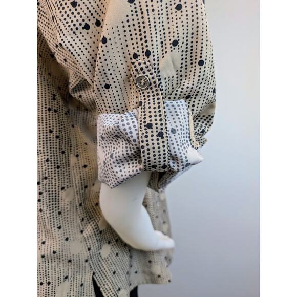 NEW NY Collection Button Blouse Roll Tab Sleeve Stretch Beige Black Dot Size 3X - Picture 7 of 10